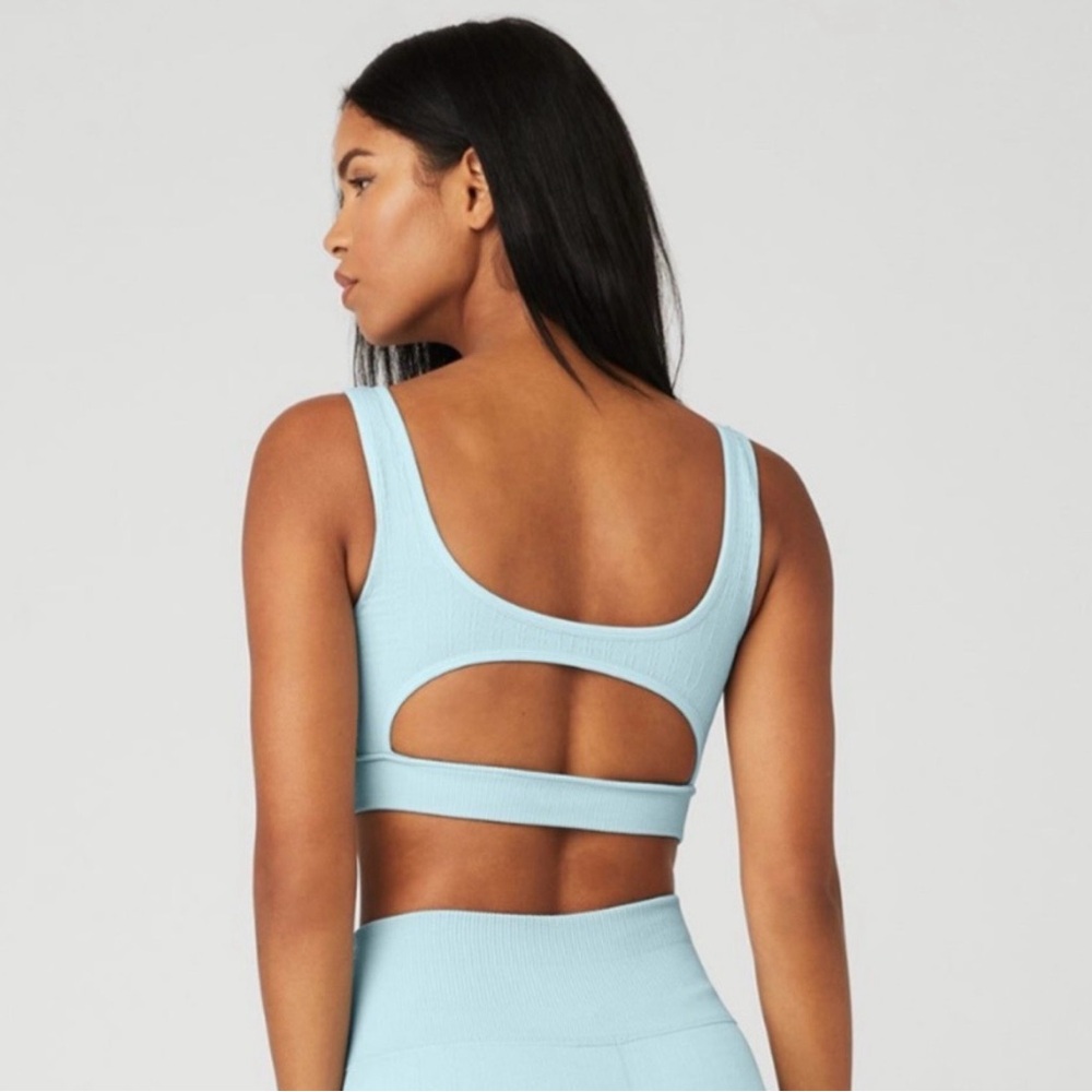 Alo Yoga Seamless Cable Knit Bra – Size S/M Chalk Blue - Picture 2 of 8
